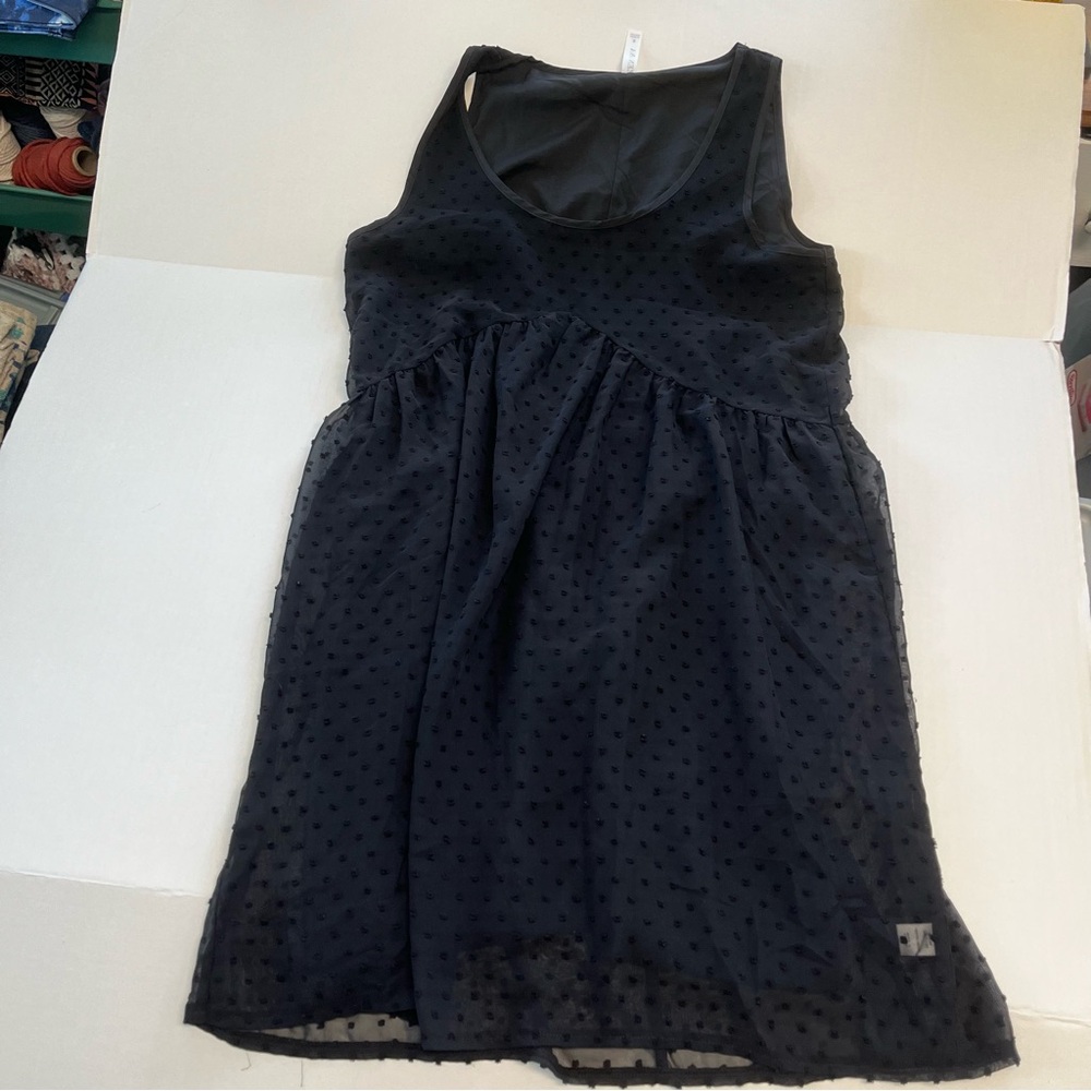 Zenana black dress size small sleeveless knee length, sheer embellish polka dots
